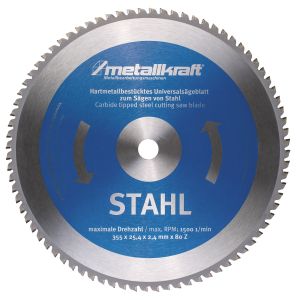 Tarcza piły do stali Ø 355 x 2,4 x 25,4 mm Z80 do przecinarki MTS 356-4B Metallkraft kod: 3853504